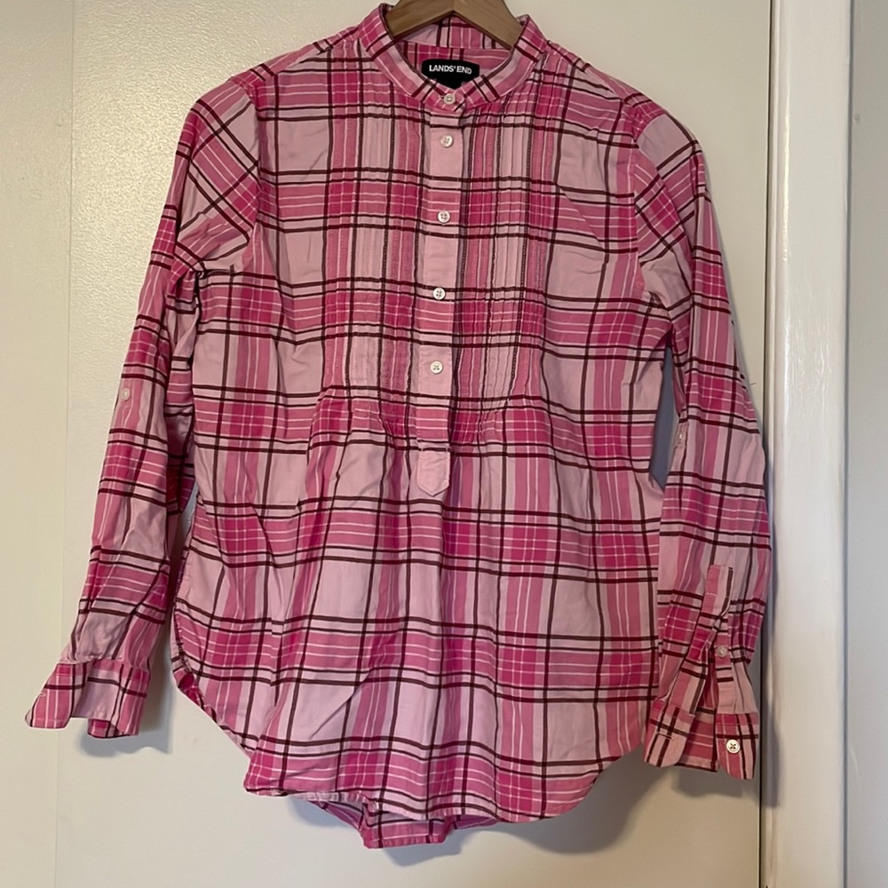 Lands End pink plaid flannel tunic, 8P